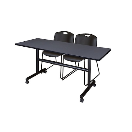 Kobe Rectangle FlipTop Table, 60" W, 29" H, Laminate Top, Gray MKFT6030GY44BK
